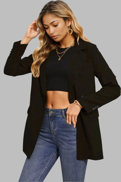 Lapel Neck Long Sleeve Blazer with Pockets