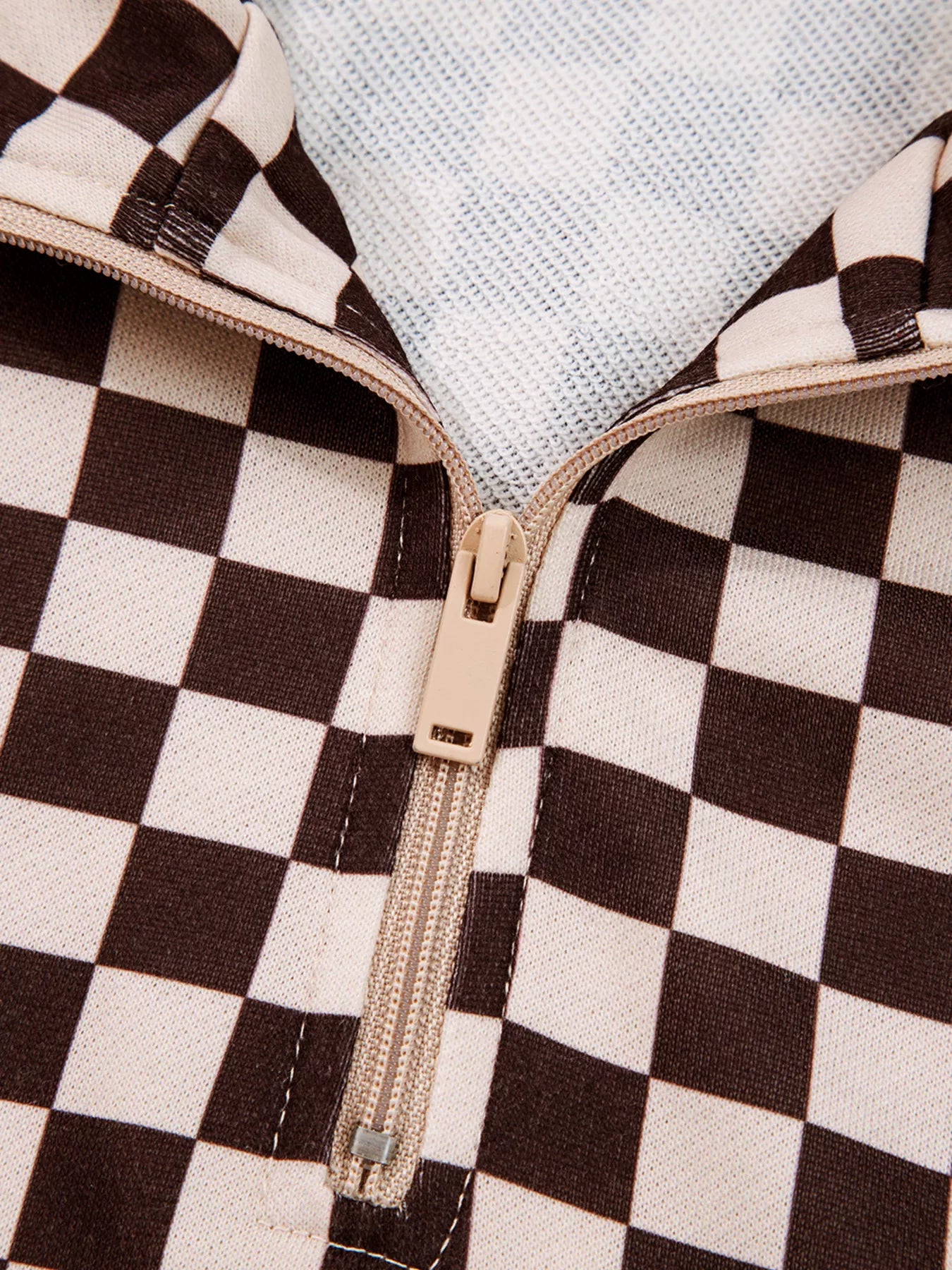Checkered Drawstring Hoodie and Pants Set Plaid