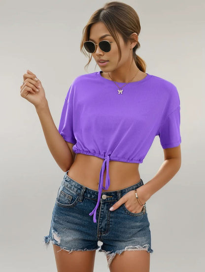 Ivy Lane Drawstring Round Neck Short Sleeve T-Shirt