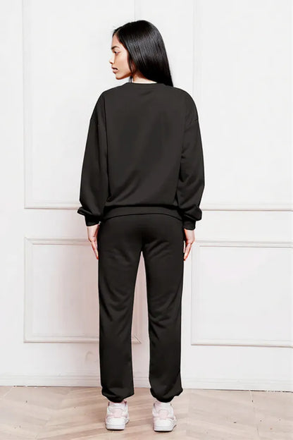 Round Neck Long Sleeve Sweatshirt and Pants Set