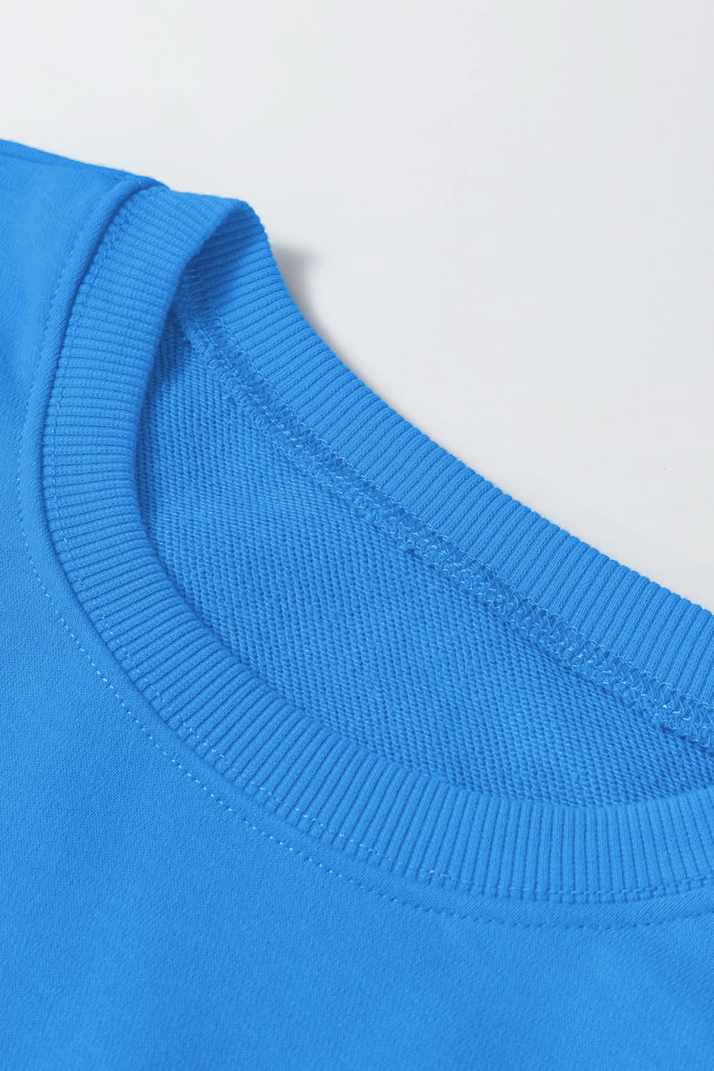 Sky Blue Solid Color Drop Shoulder Long Sleeve Basic Sweatshirt Sky Blue 50%Polyester+50%Cotton