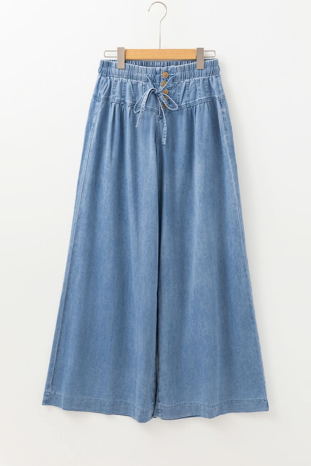 Blue Mineral Wash Button Fly Waist Wide Leg Jeans