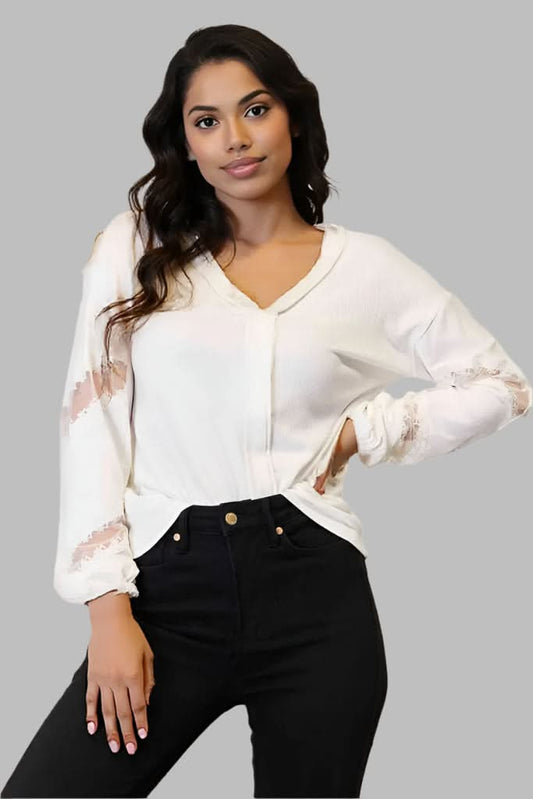Double Take V-Neck Dropped Shoulder Blouse White