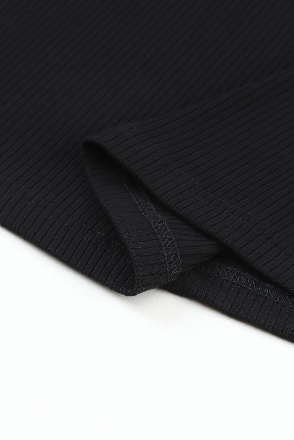 Black Striped Mesh Long Sleeve Crewneck Ribbed Top Black 93%Viscose+7%Elastane