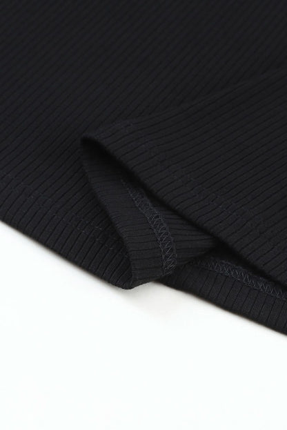 Black Striped Mesh Long Sleeve Crewneck Ribbed Top Black 93%Viscose+7%Elastane