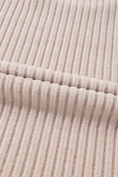 Beige Lettuce Cuffs Drop Shoulder Loose Ribbed Knit Top Beige 95%Polyester+5%Elastane