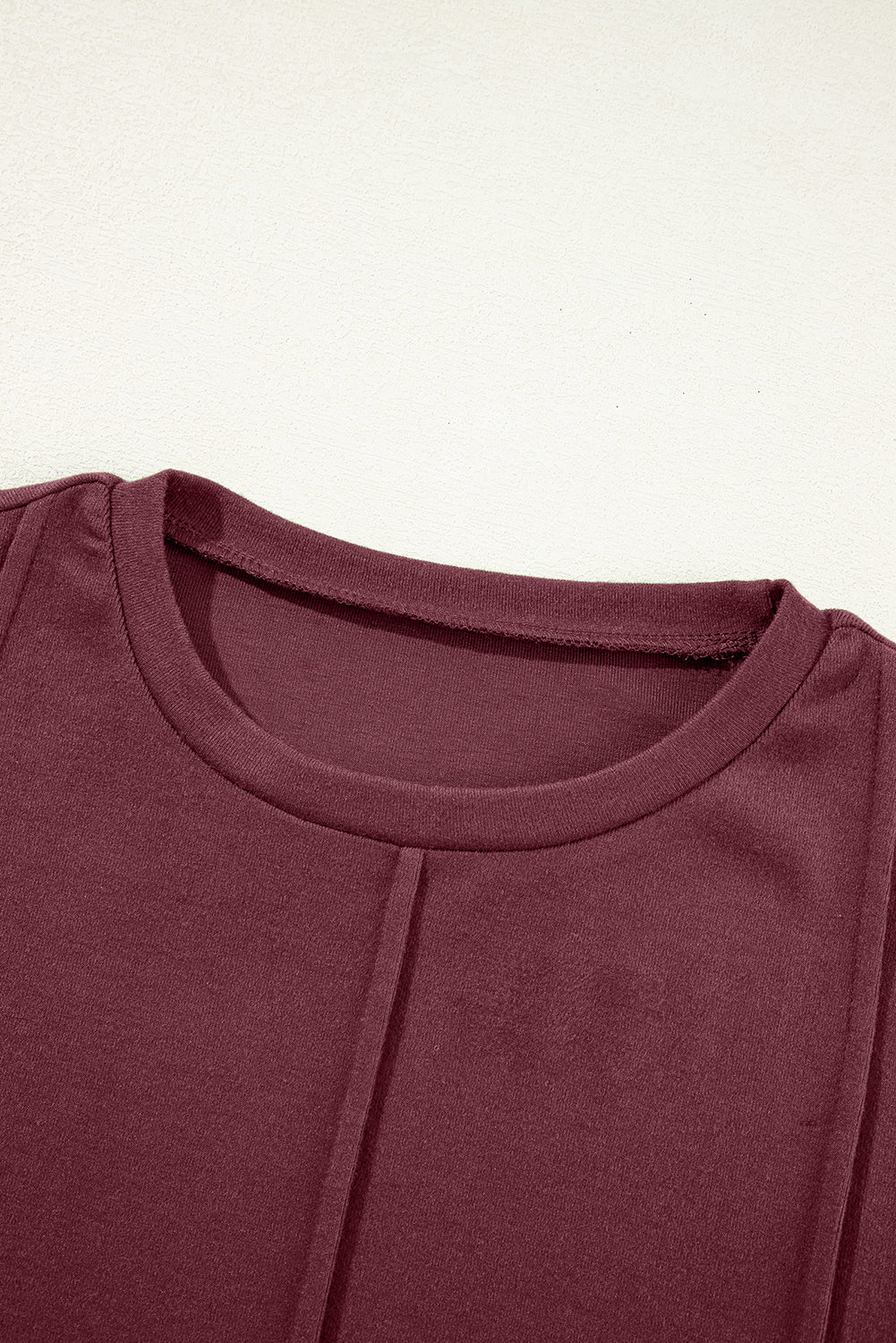 Black Solid Exposed Seam Crew Neck Long Sleeve Top
