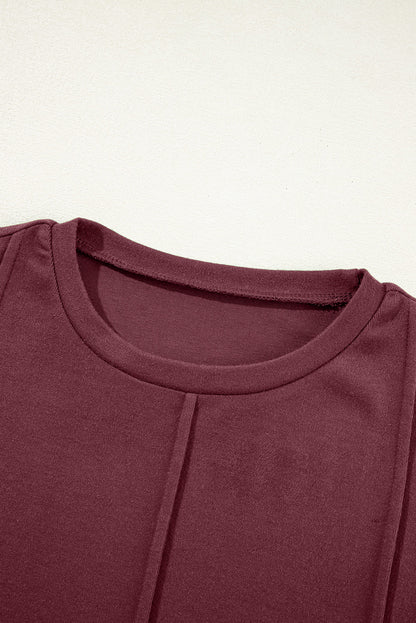 Black Solid Exposed Seam Crew Neck Long Sleeve Top