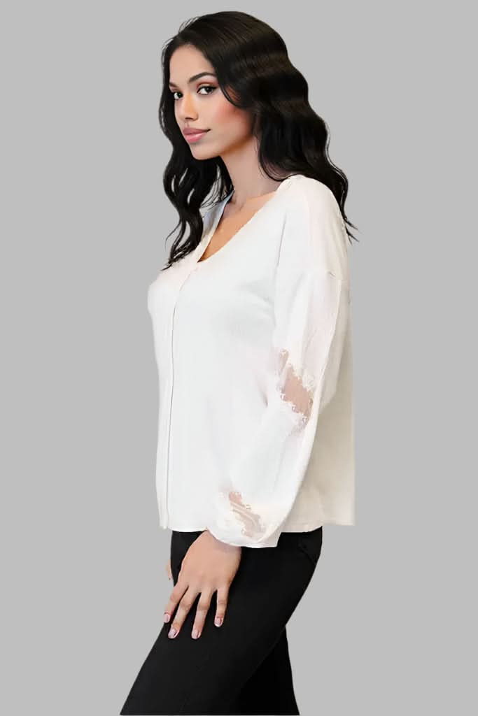 Double Take V-Neck Dropped Shoulder Blouse White