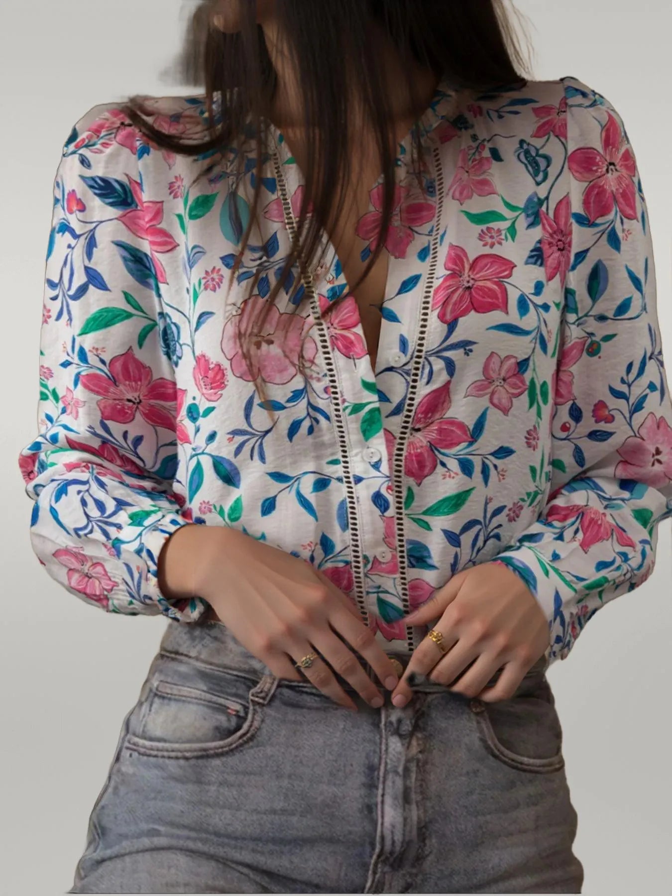 Button Down Floral Long Sleeve Shirt Floral