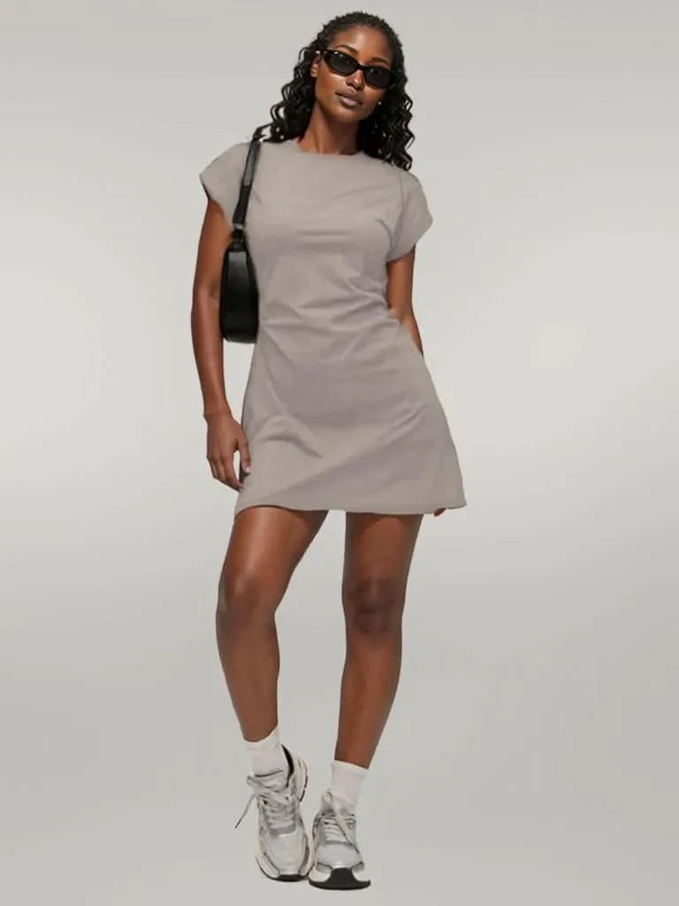 Round Neck Short Sleeve Mini Tee Dress