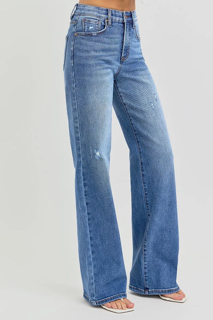 RISEN Full Size Tummy Control Elastic Band High Rise Wide Jeans