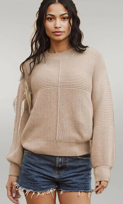 Texture Knitted Dropped Shoulder Sweater Khaki