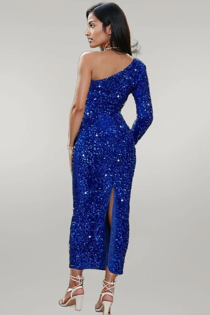 Elegant One-Shoulder Long Sleeve Dress