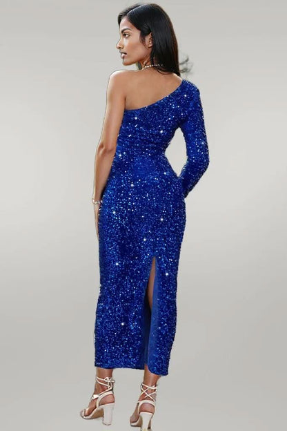 Elegant One-Shoulder Long Sleeve Dress