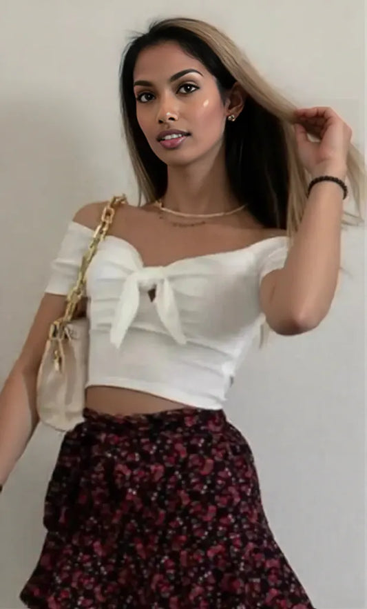 Off-Shoulder Bow-Tie Crop Top