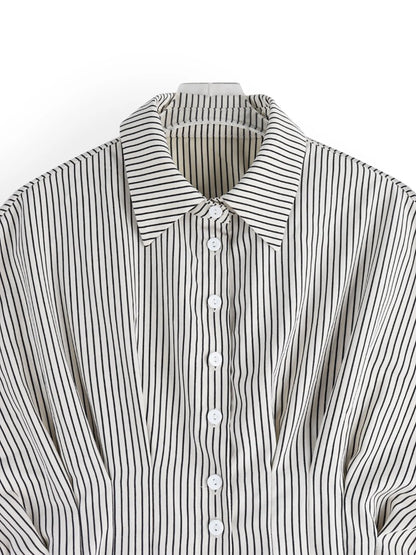 Striped Short Sleeve Button-Up Shirt Light Gray