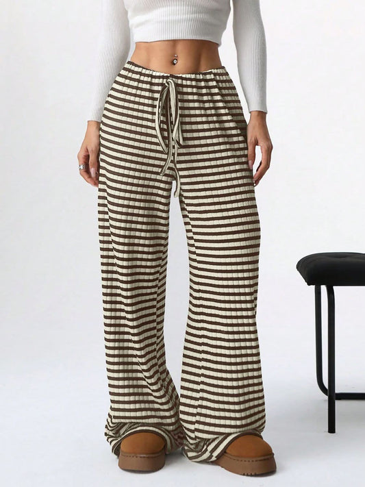 Tied Striped Wide Leg Pants Taupe