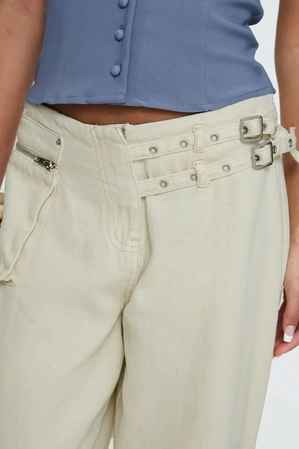 Wide Leg Jeans with Pockets Cream