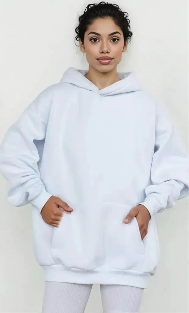 Kangaroo Pocket Long Sleeve Hoodie White