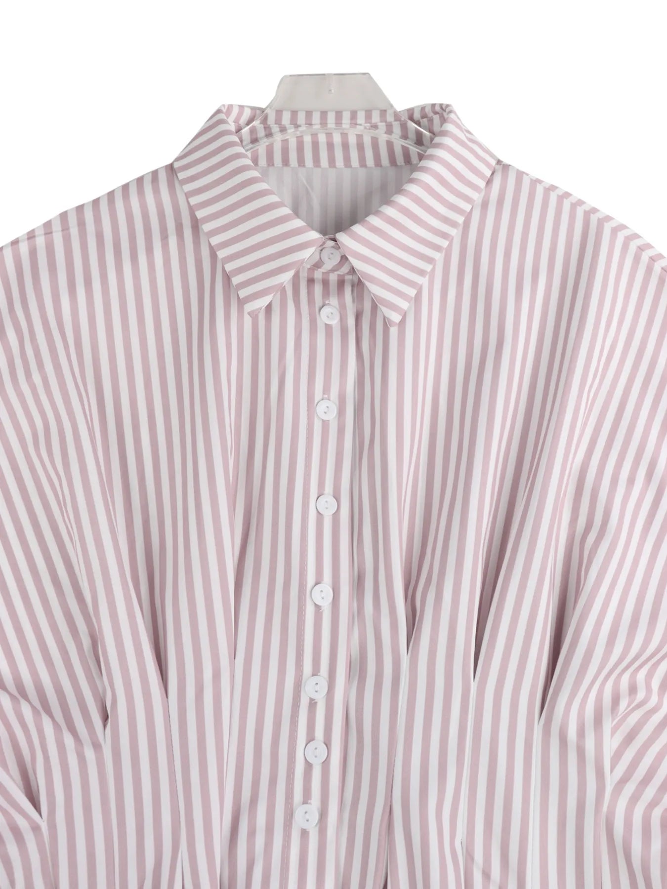 Striped Short Sleeve Button-Up Shirt Blush Pink