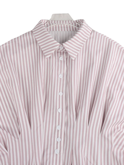 Striped Short Sleeve Button-Up Shirt Blush Pink