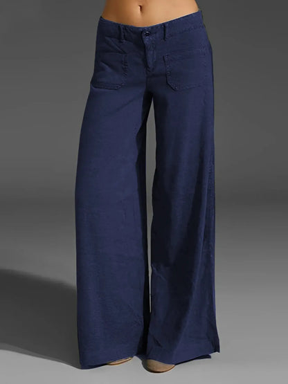 Full Size Wide Leg Pants with Pockets Navy Color