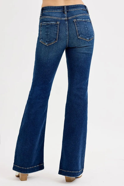 RISEN Full SIze Tummy Control Mid Rise Flare Jeans DARK