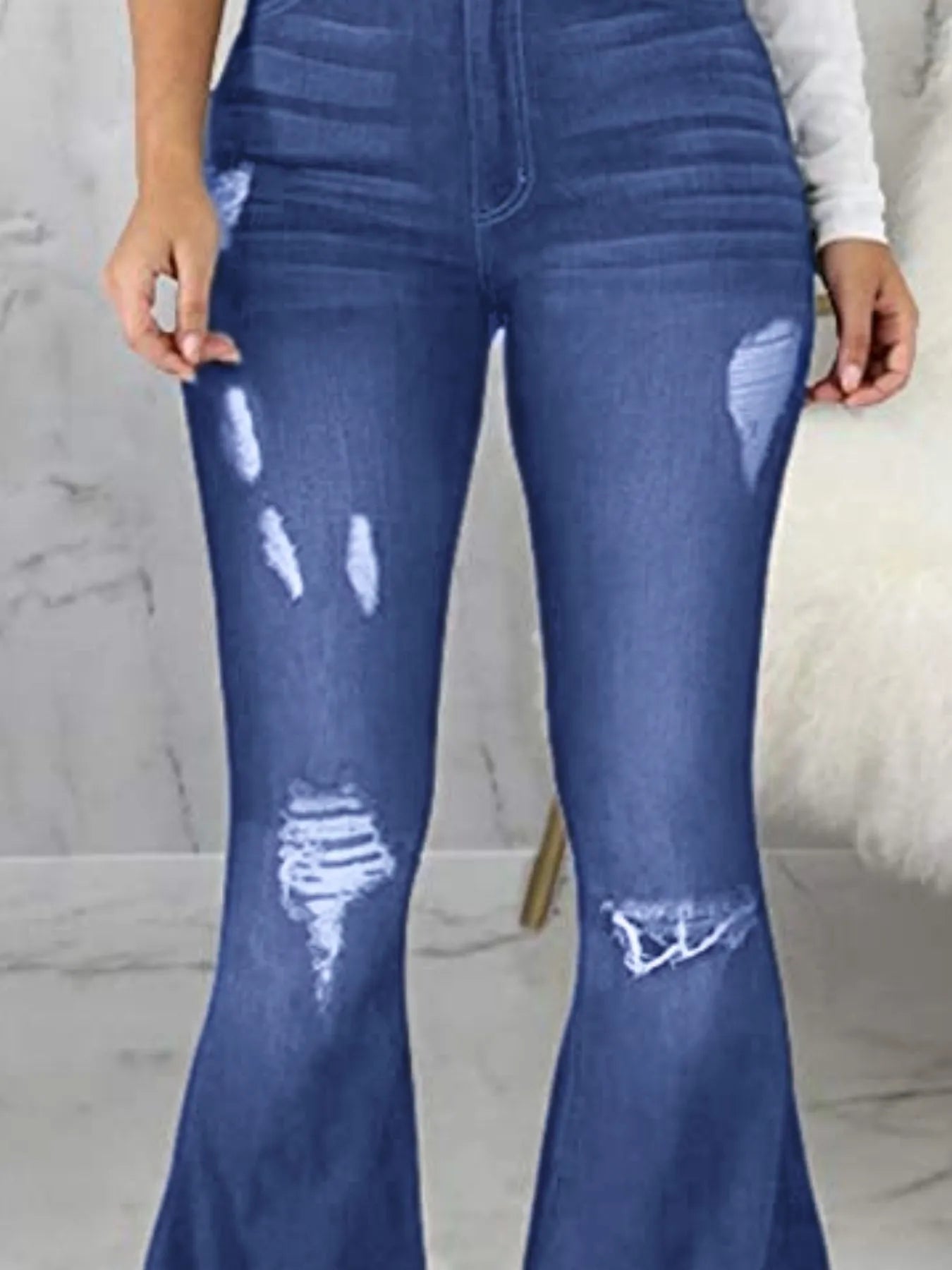 Full Size Distressed Raw Hem Flare Jeans