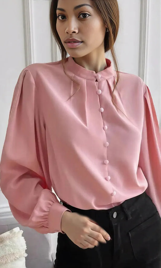Button Up Long Sleeve Shirt Blush Pink