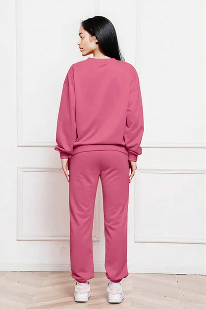Round Neck Long Sleeve Sweatshirt and Pants Set