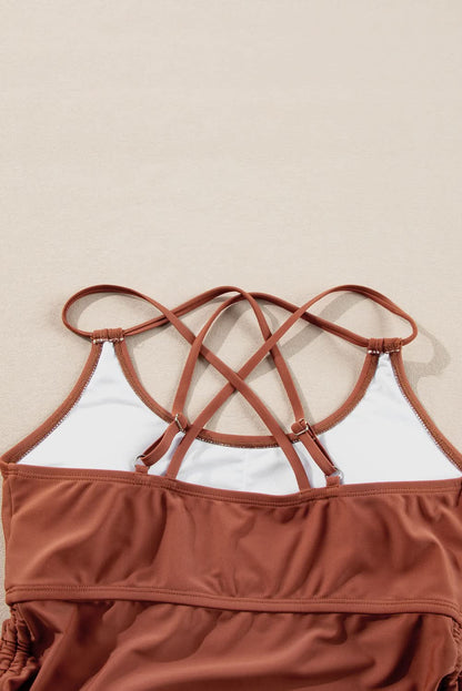 Mineral Red Drawstring Tummy Control Mix-and-match 2pcs Tankini Swimsuit Mineral Red 82%Polyamide+18%Elastane