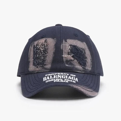 Distressed Letter Cotton Baseball Cap Dark Navy One Size