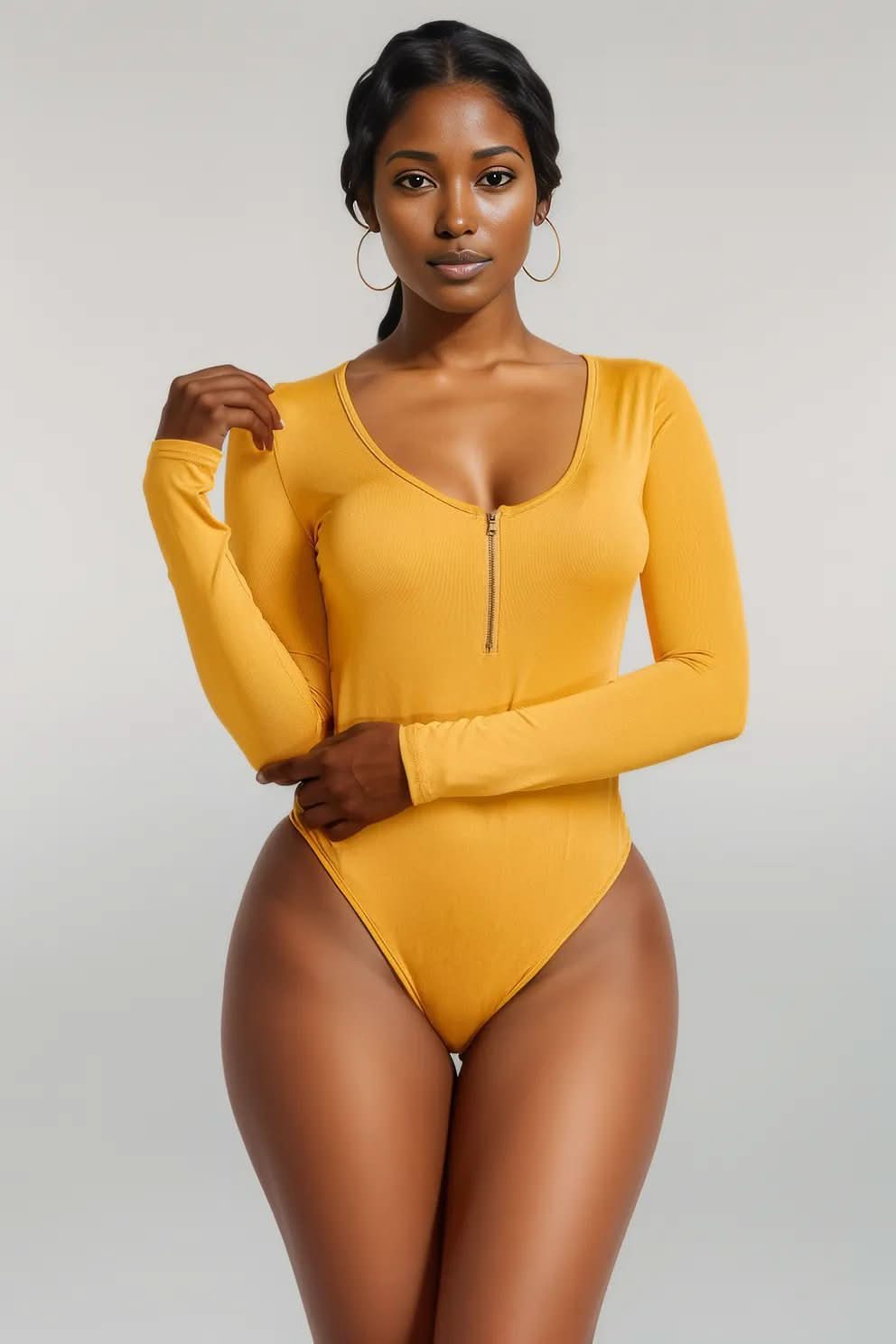 Half Zip Scoop Neck Long Sleeve Bodysuit
