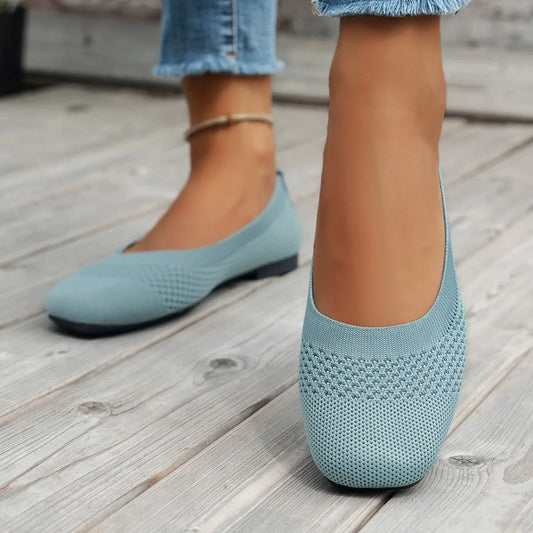 Square Toe Solid Color Mesh Slip-Ons Pastel Blue