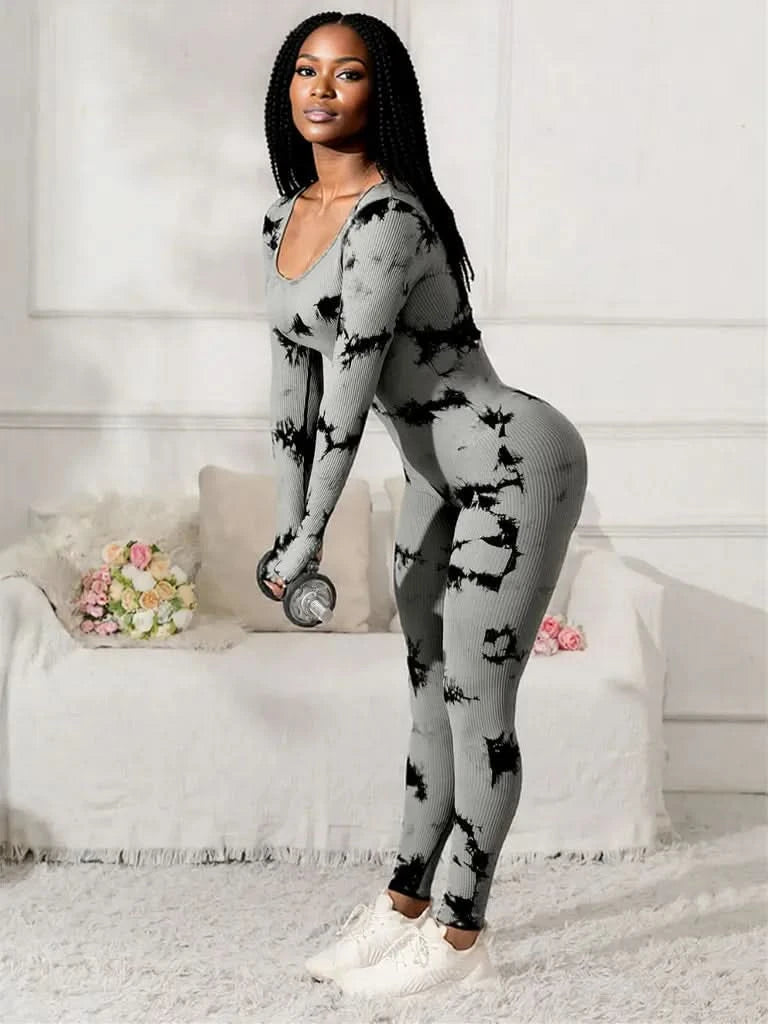 Scoop Neck Long Sleeve Active Jumpsuit