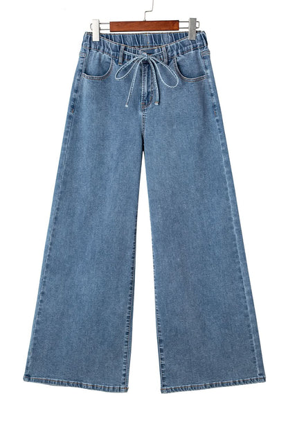 Dusk Blue Medium Wash Super Wide Leg Denim Pants Dusk Blue