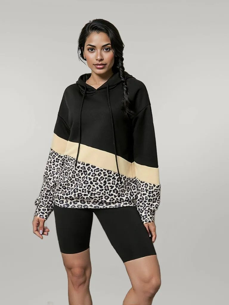 Leopard Color Block Hoodie