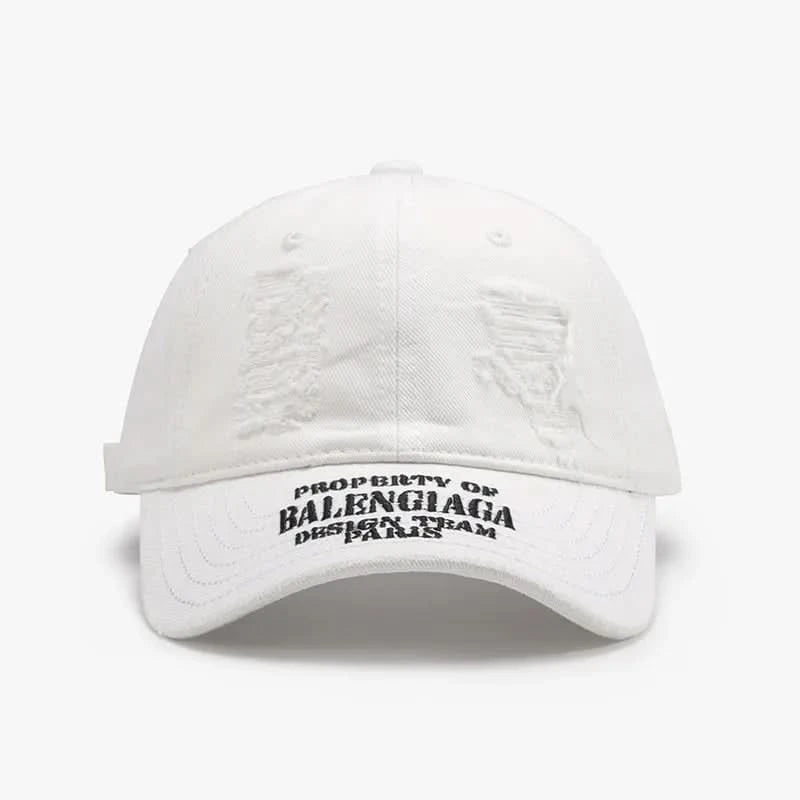 Distressed Letter Cotton Baseball Cap White One Size