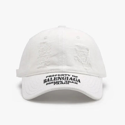 Distressed Letter Cotton Baseball Cap White One Size