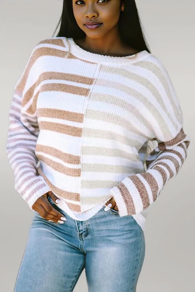 Stripe Blocked Drop Shoulder Slouchy Sweater