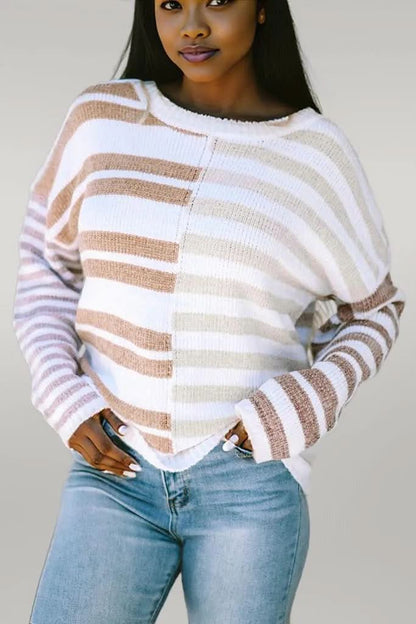 Stripe Blocked Drop Shoulder Slouchy Sweater
