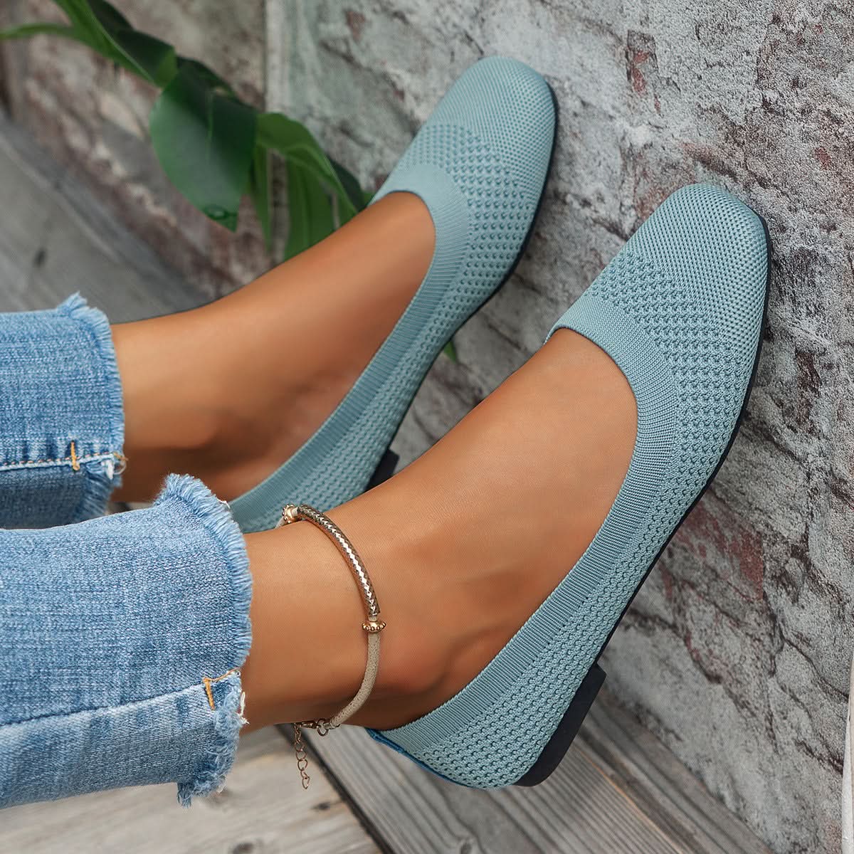 Square Toe Solid Color Mesh Slip-Ons