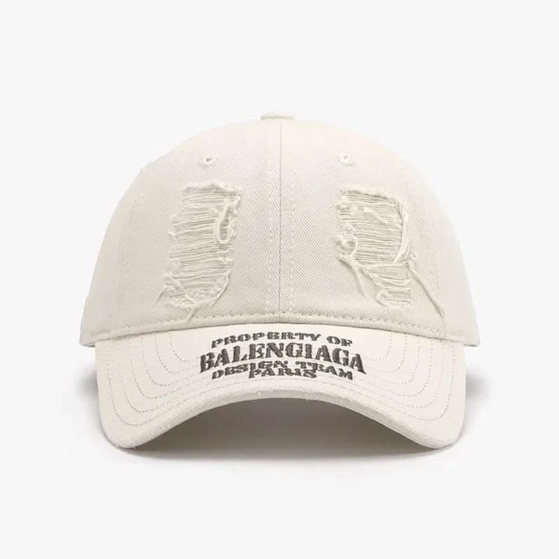 Distressed Letter Cotton Baseball Cap Beige One Size