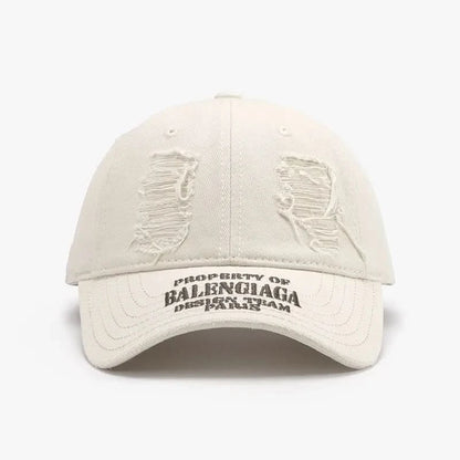 Distressed Letter Cotton Baseball Cap Beige One Size