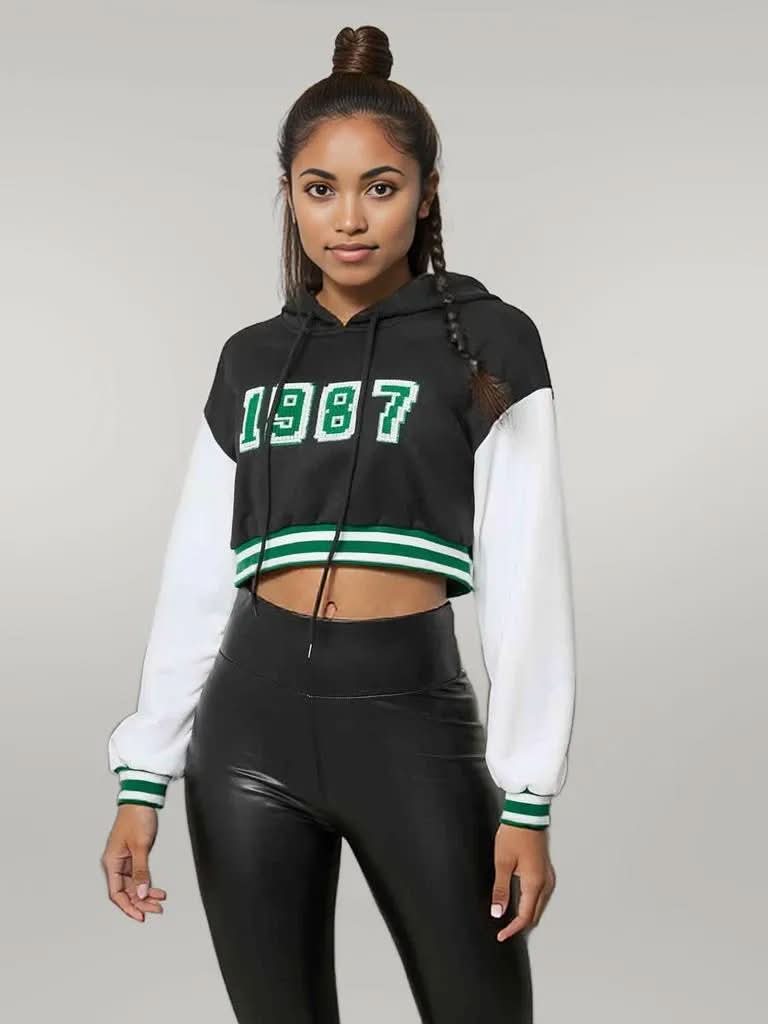 1987 Graphic Cropped Hoodie