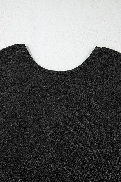 Black Bow Decor Glittery Short Sleeve Top Black 71.5%Polyamide+23.9%Metallized fibres+4.6%Elastane