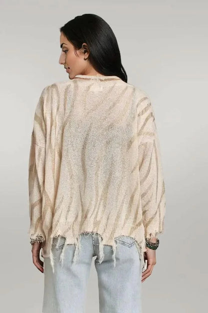 ADORA Frayed Zebra Knit Top