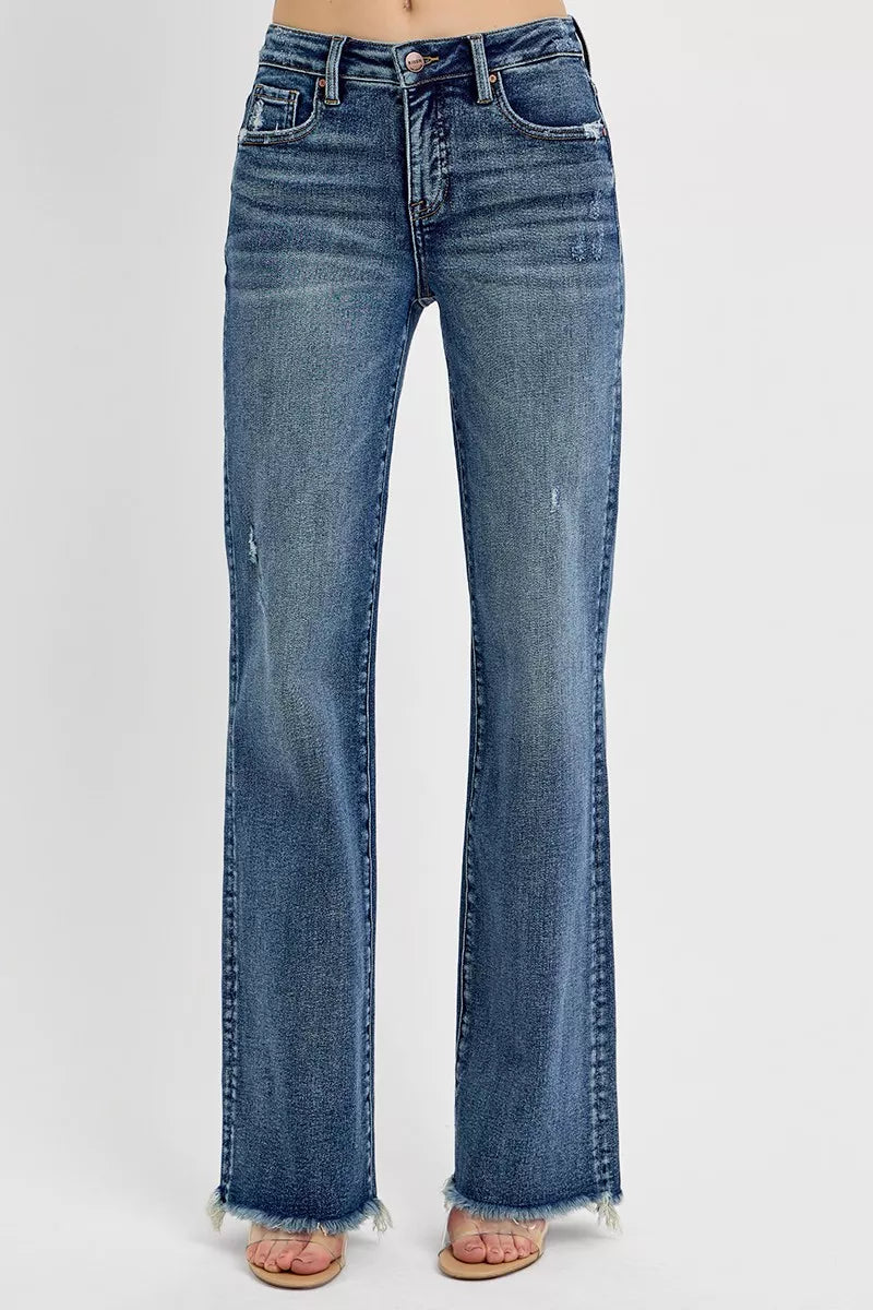 RISEN Full Size Tummy Control High Rise Long Straight Jeans DARK