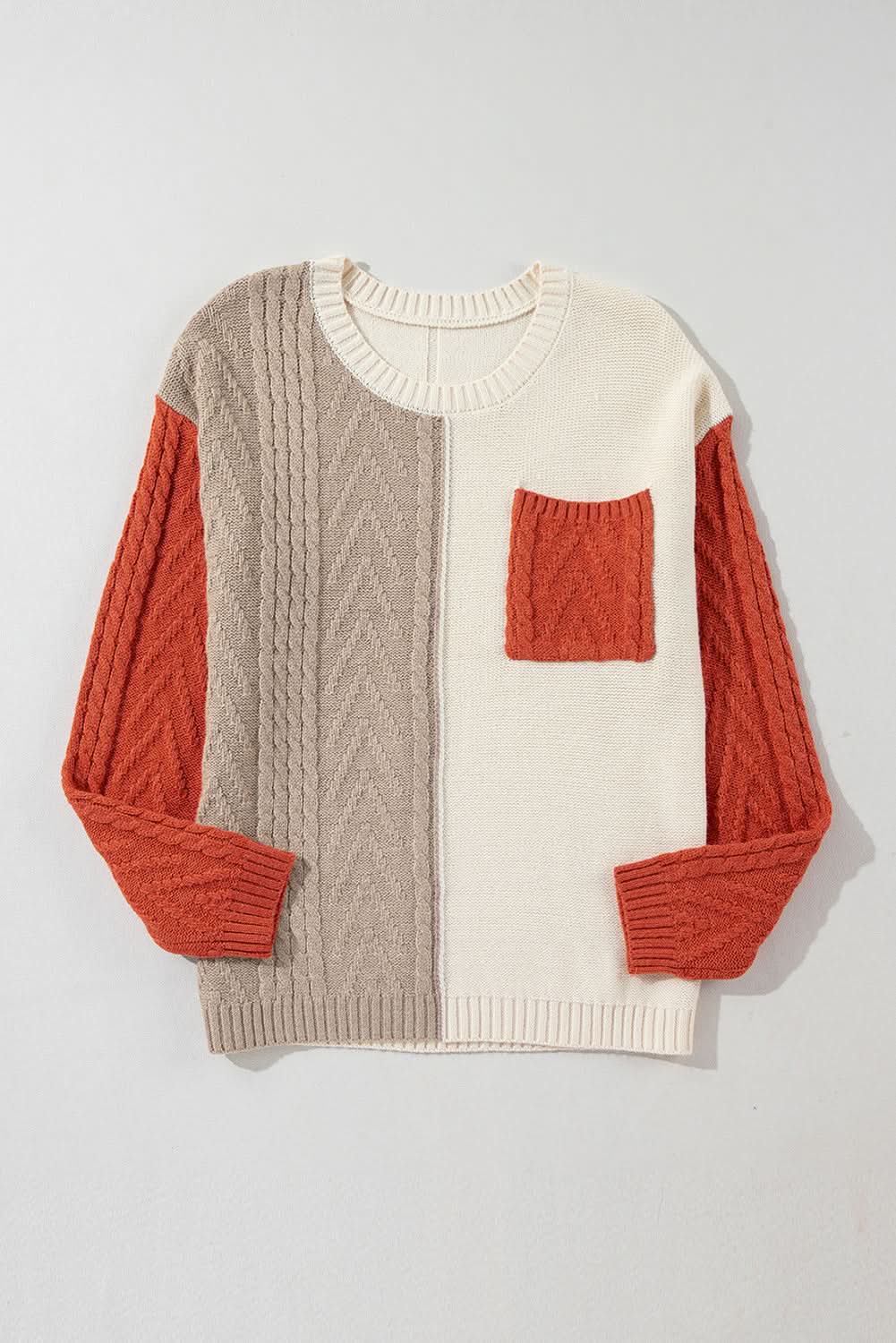 Gold Flame Colorblock Patched Pocket Drop Shoulder Sweater Gold Flame 65%Acrylic+35%Polyamide